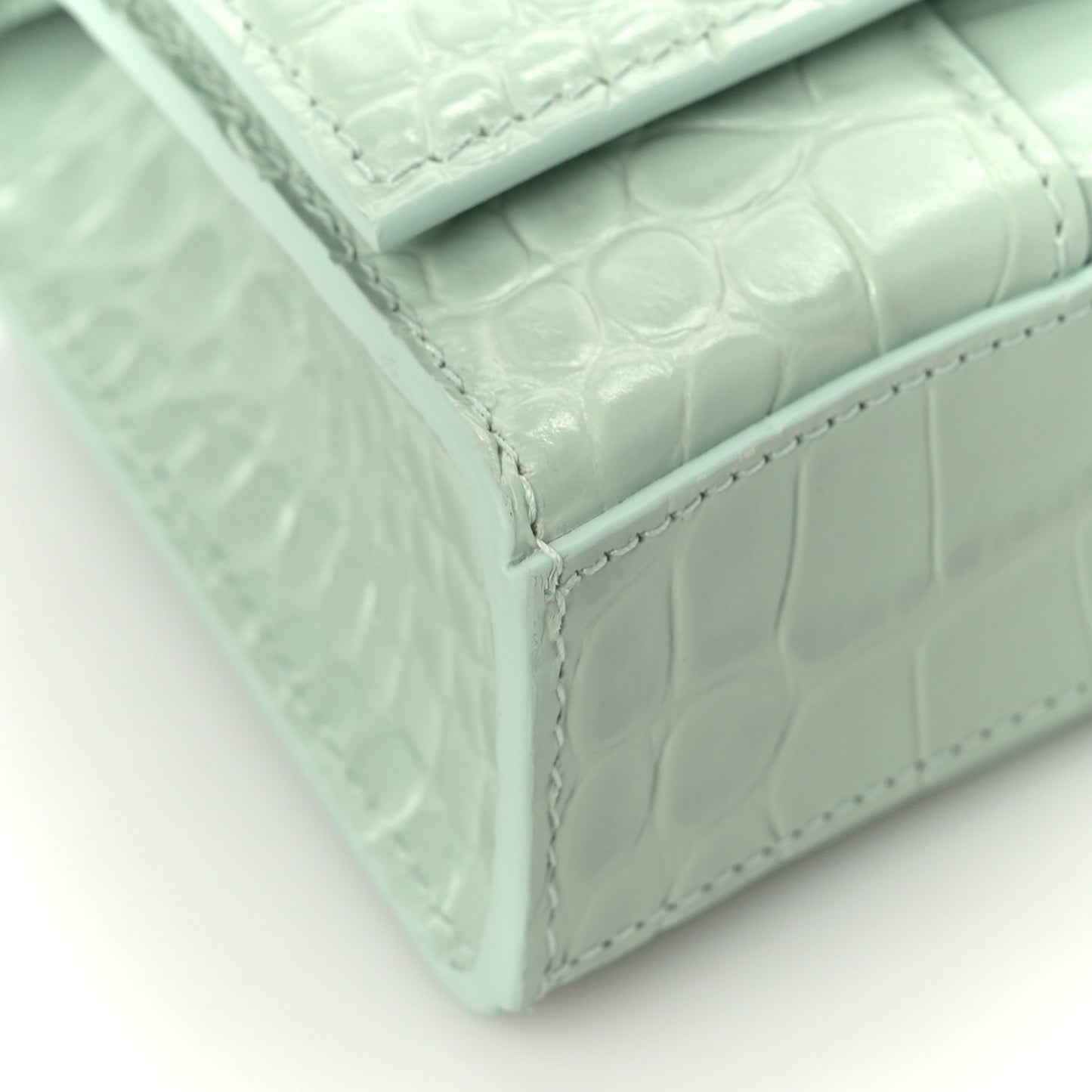 Shiny Calfskin Crocodile Embossed Hourglass Chain Bag Light Green