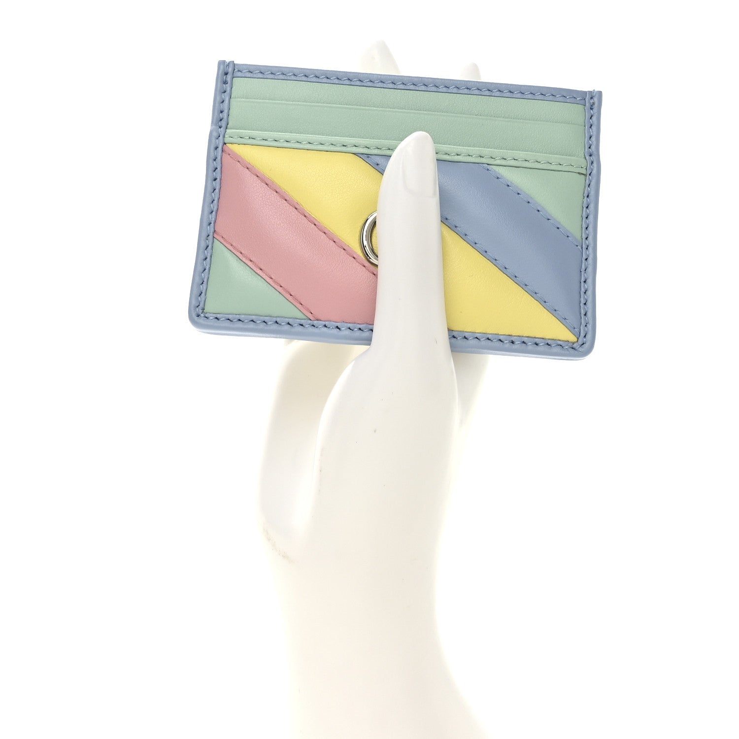 Gucci Calfskin Matelasse Diagonal GG Marmont Card Holder Wallet Multicolor Pastel 2 of 7