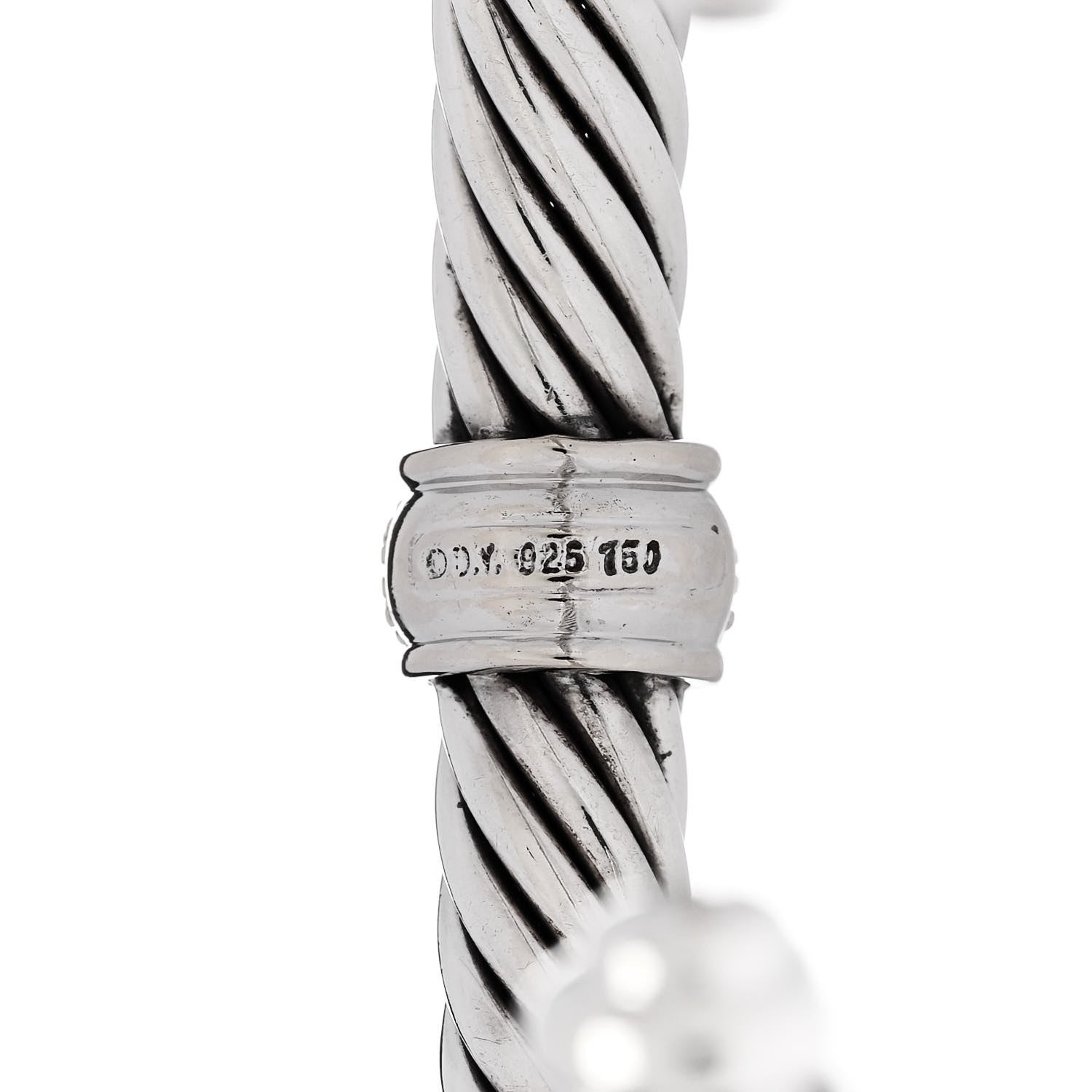 David Yurman Sterling Silver 18K White Gold Diamond 7mm Cable Classics Station Bracelet 3 of 4