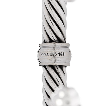 David Yurman Sterling Silver 18K White Gold Diamond 7mm Cable Classics Station Bracelet 3 of 4