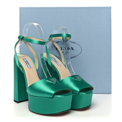 Prada Satin Metal Triangle Logo Ankle Strap 40/135mm Platform Sandals 38 Assenzio 9 of 9