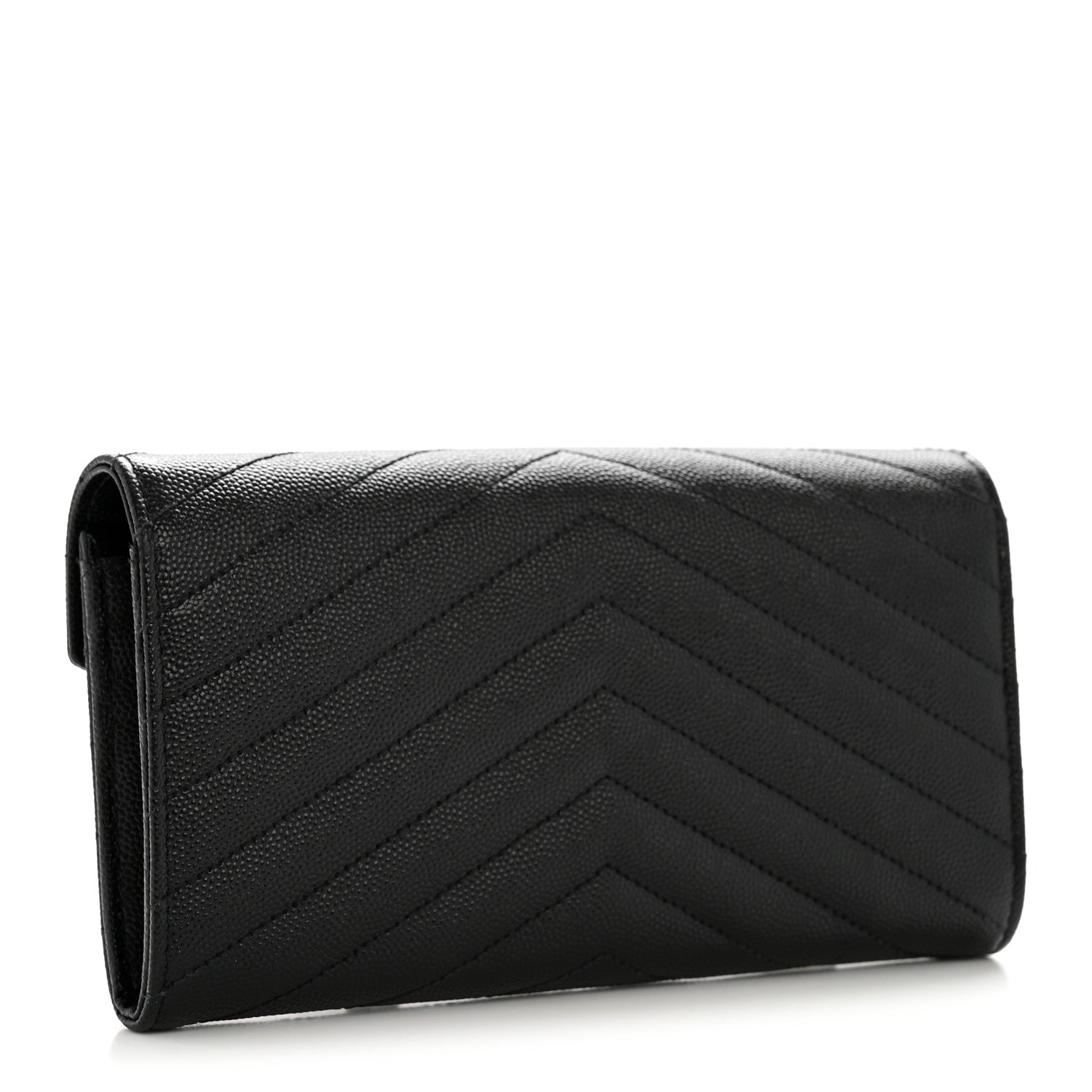 Saint Laurent Grain De Poudre Matelasse Chevron Monogram Flap Wallet Black 3 of 9