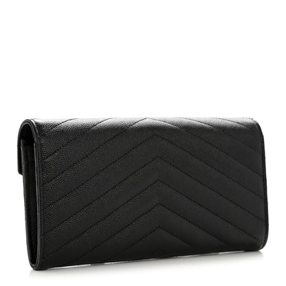 Saint Laurent Grain De Poudre Matelasse Chevron Monogram Flap Wallet Black 3 of 9