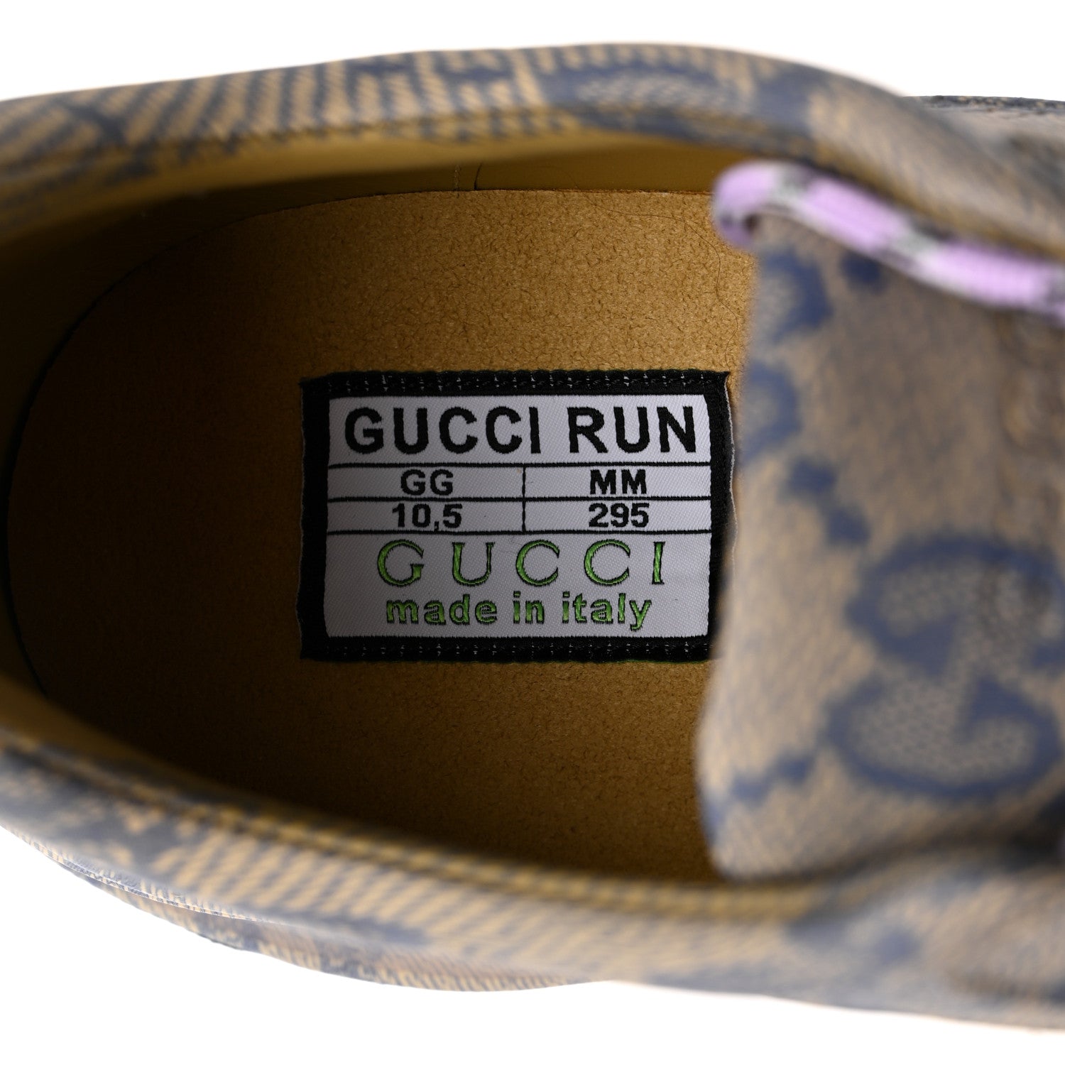 Gucci Ultralight Plume Calfskin Monogram Printed Mens Gucci Run Sneakers 10.5 Beige Blue 6 of 8