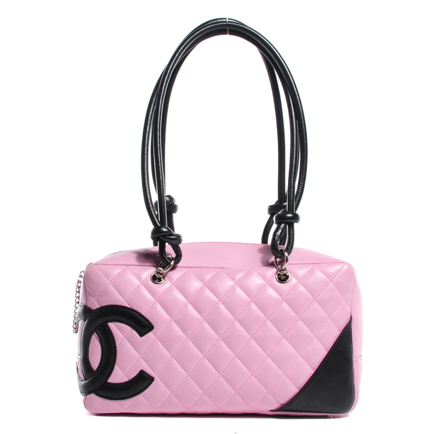 Calfskin Quilted Large Cambon Bowler Pink Black
