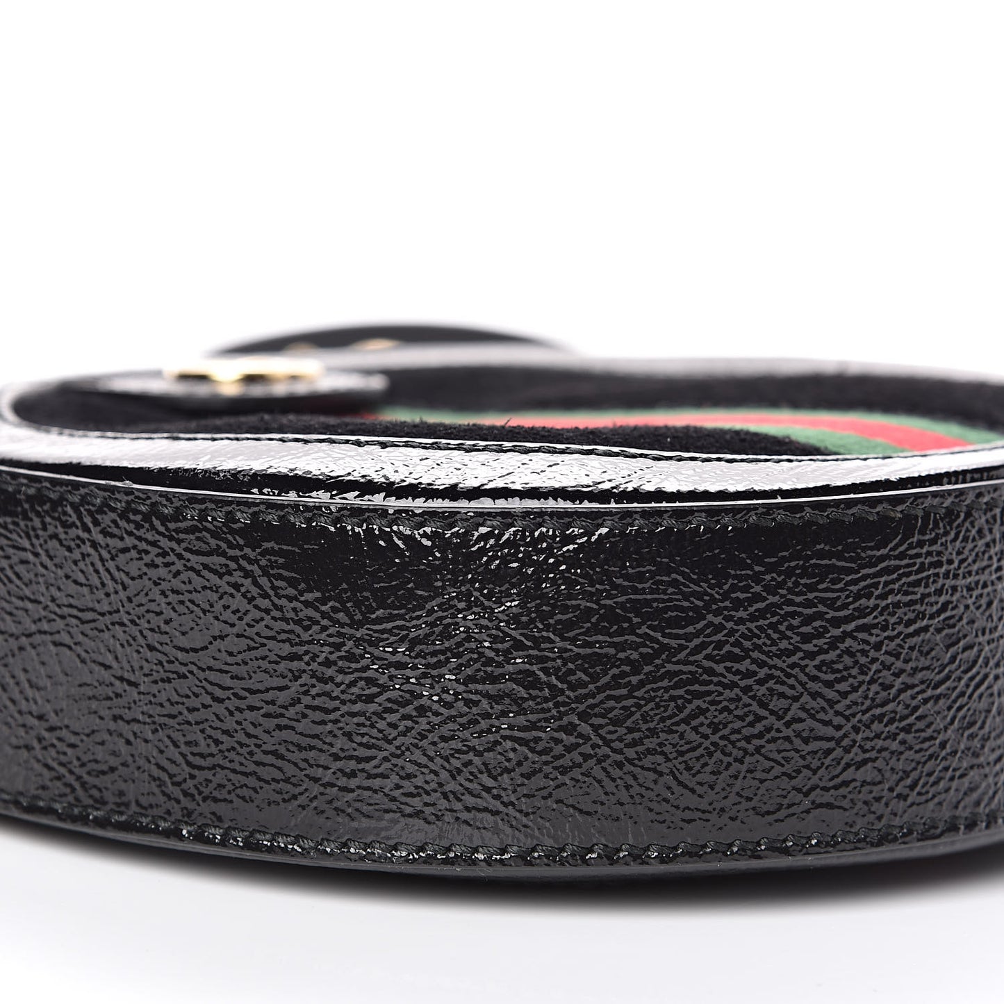 Suede Patent Web Mini Ophidia Round Shoulder Bag Black