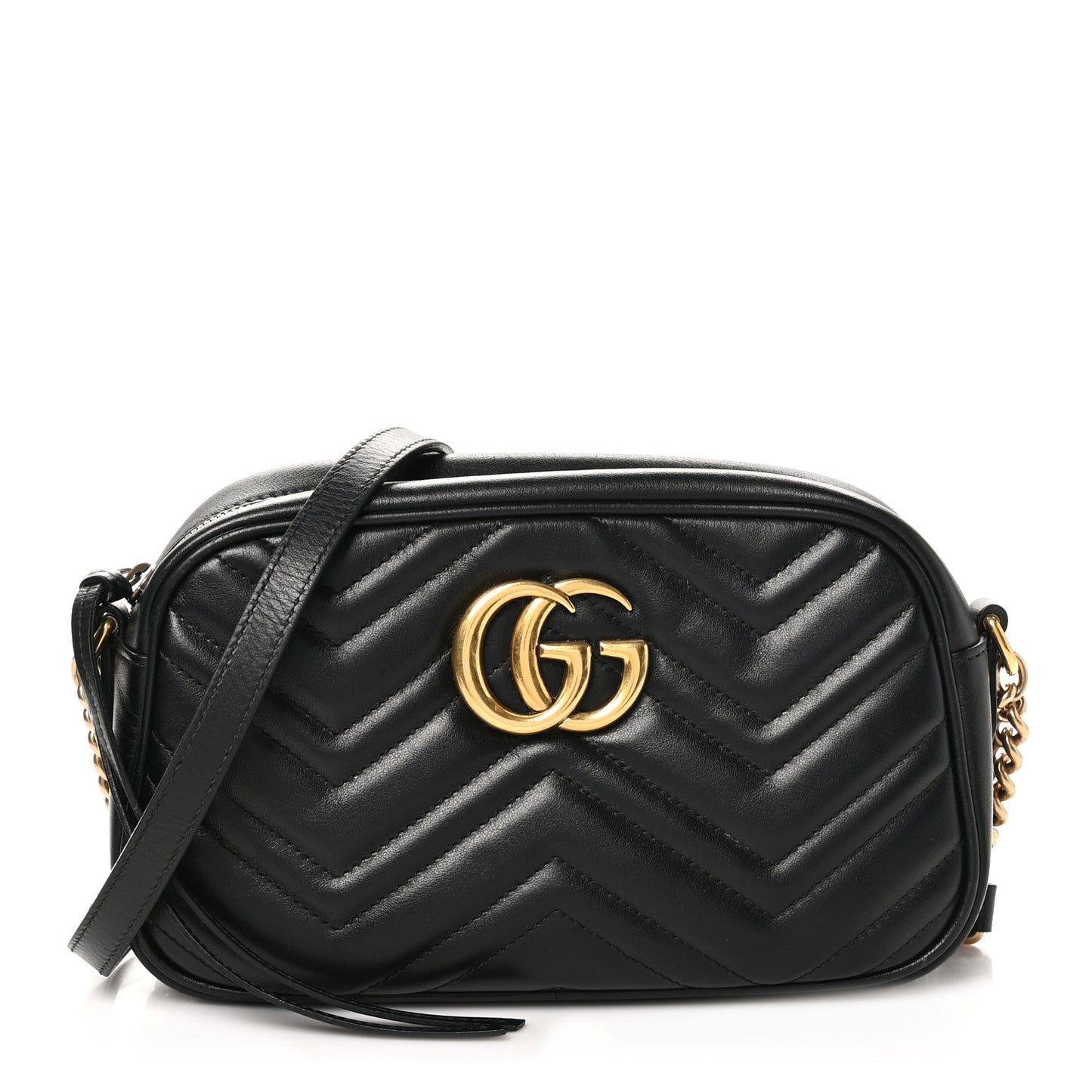 Calfskin Matelasse Small GG Marmont Chain Shoulder Bag Black