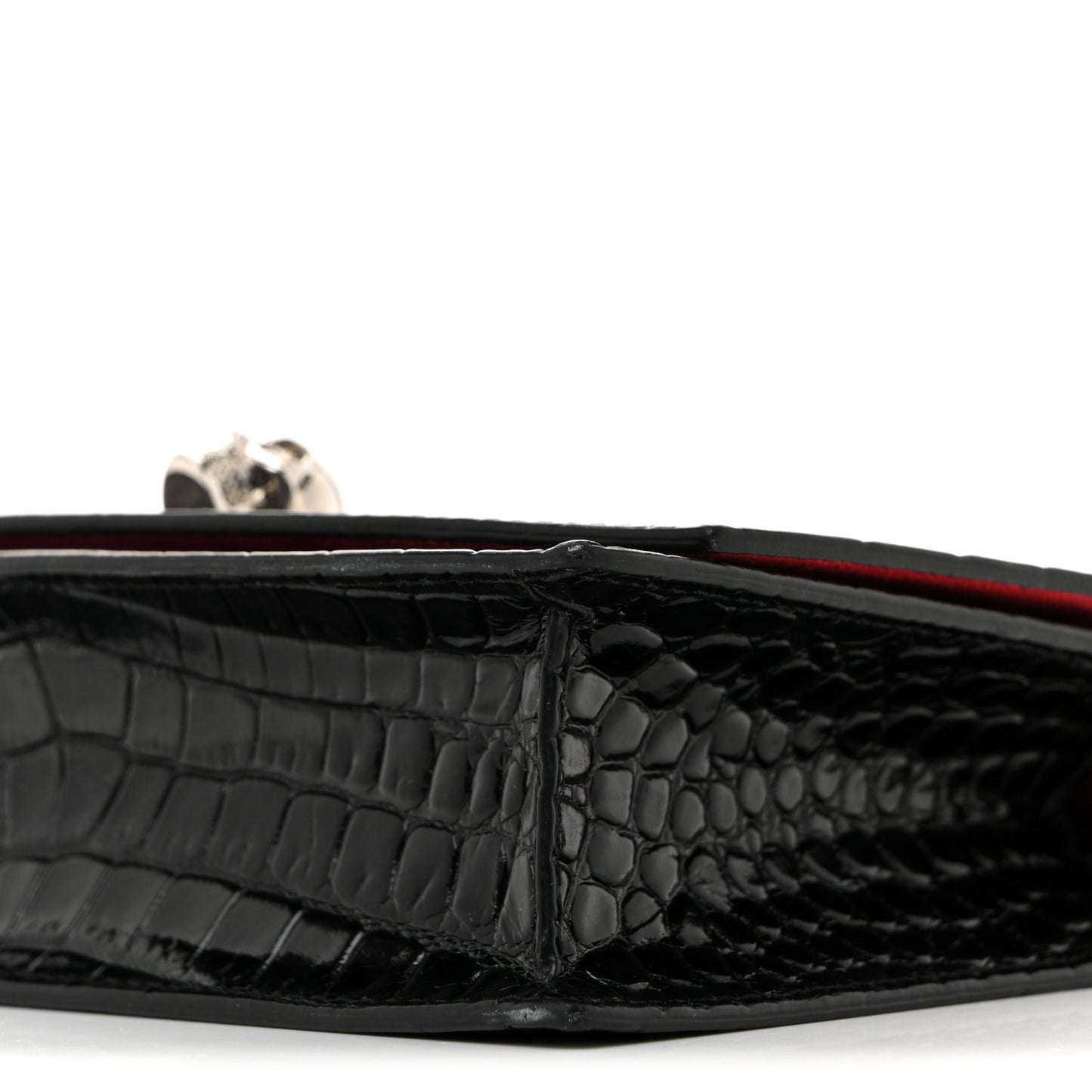 Calfskin Crocodile Embossed Skull Mini Crossbody Bag Black