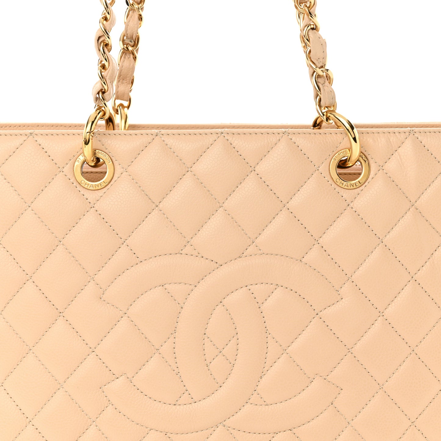 Caviar Quilted Grand Shopping Tote GST Beige