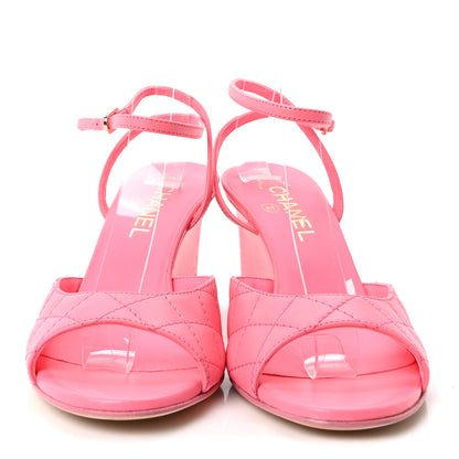 Chanel Lambskin Patent Quilted Wedge Sandals 37.5 Pink 3 of 10