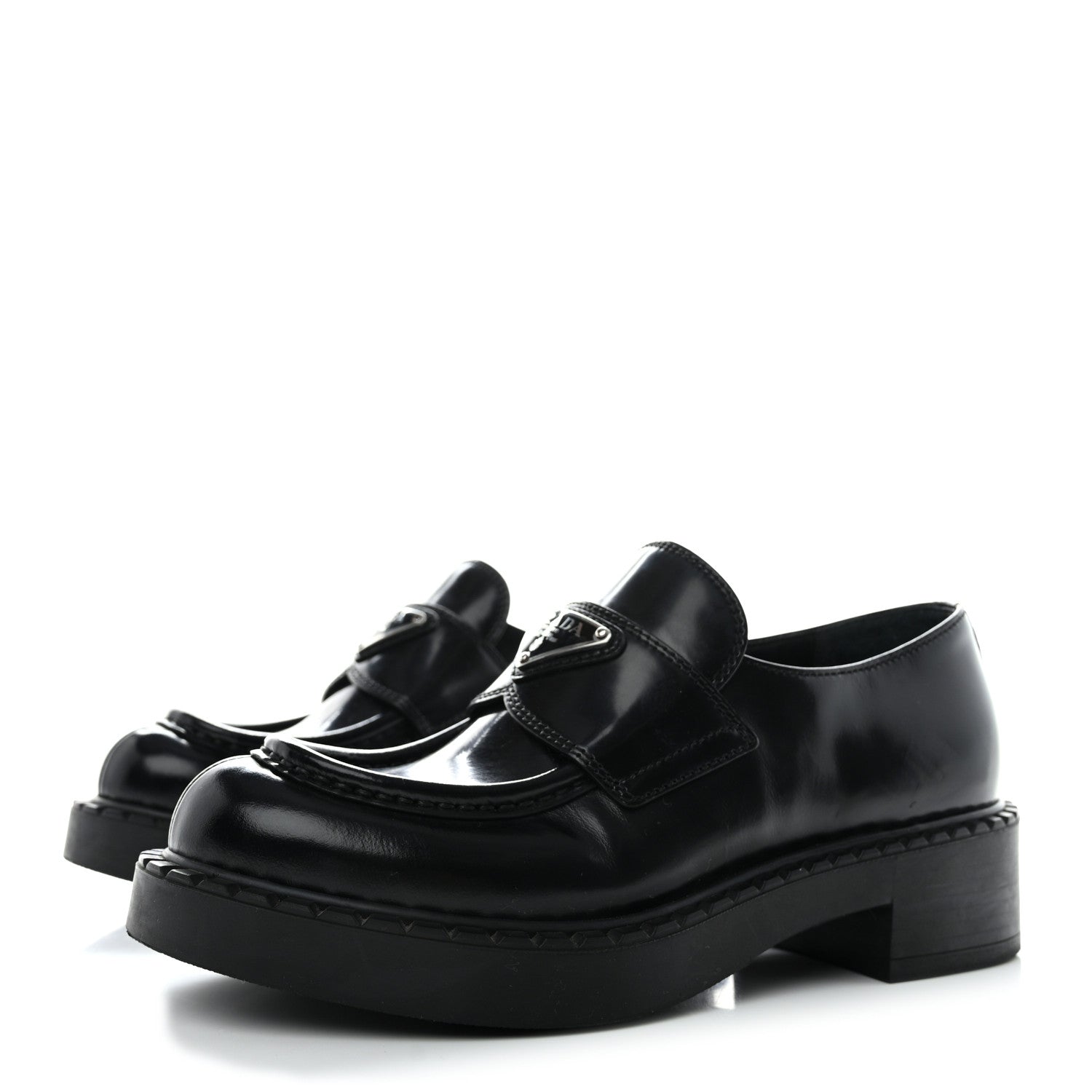 Prada Spazzolato Metal Triangle Logo 50mm Loafers 35 Black 3 of 13