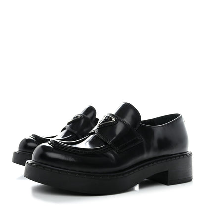 Prada Spazzolato Metal Triangle Logo 50mm Loafers 35 Black 3 of 13