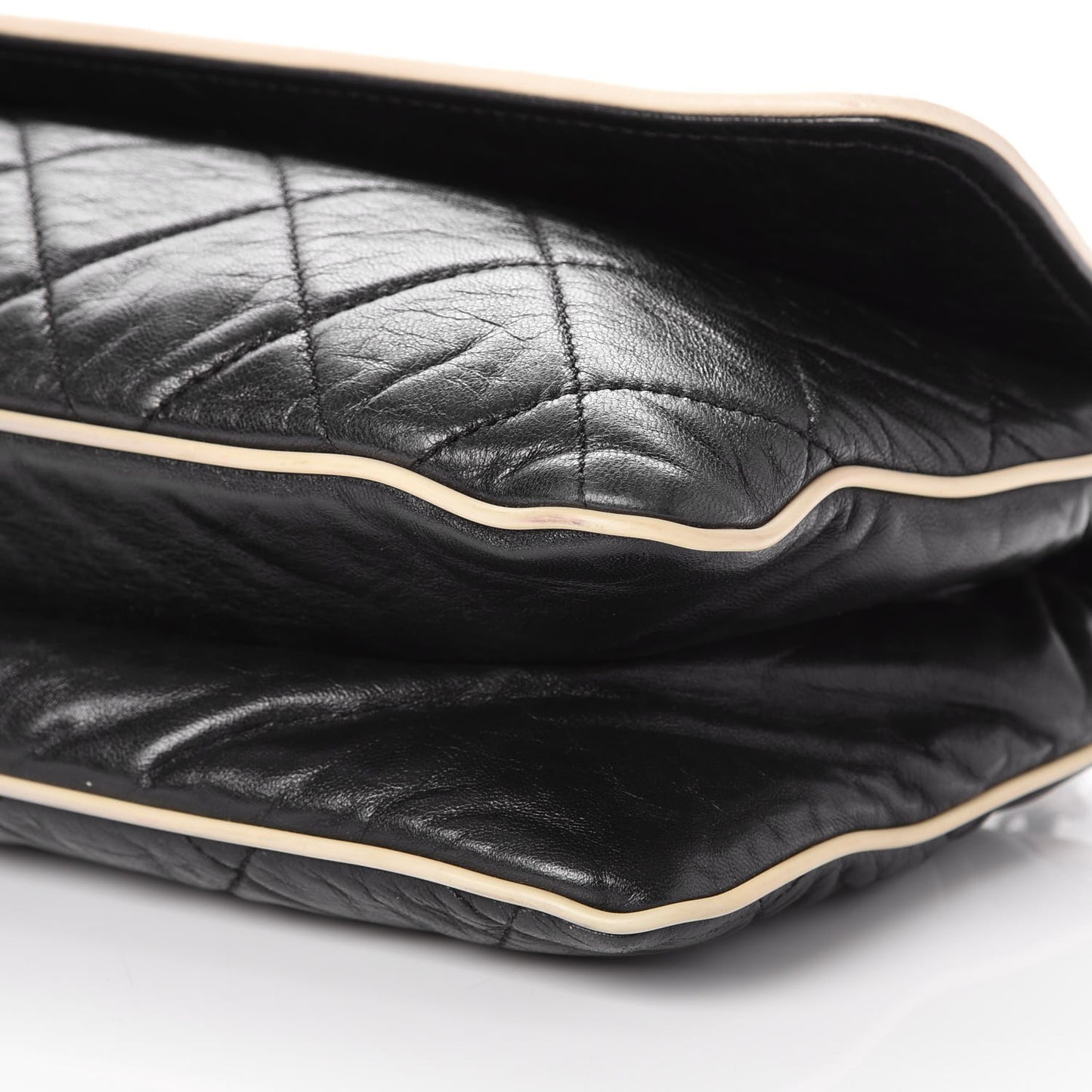 Lambskin East West Accordion Flap Black