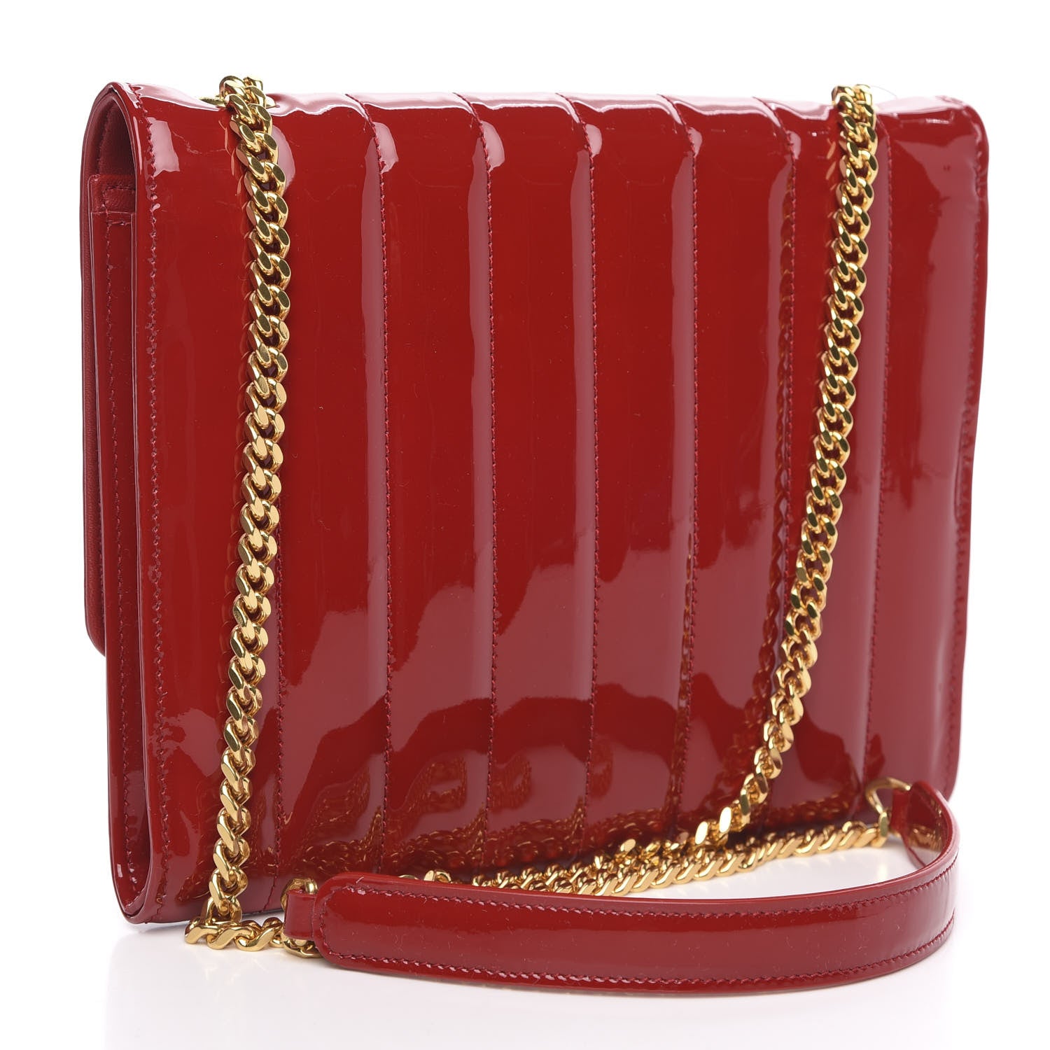Saint Laurent Patent Calfskin Matelasse Vicky Chain Wallet Rouge Eros 3 of 10