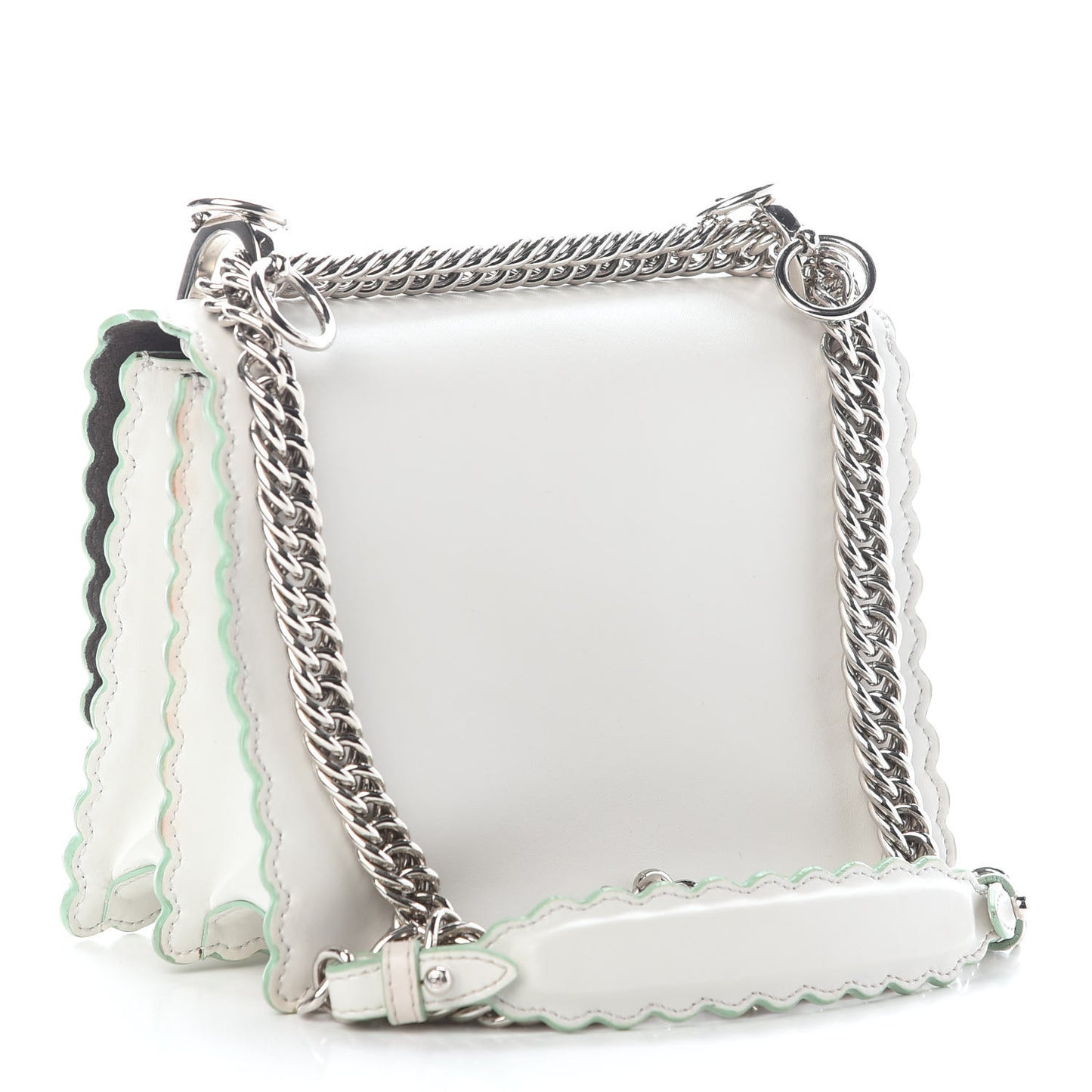 Vitello Liberty Scalloped Studded Small Kan I Shoulder Bag White