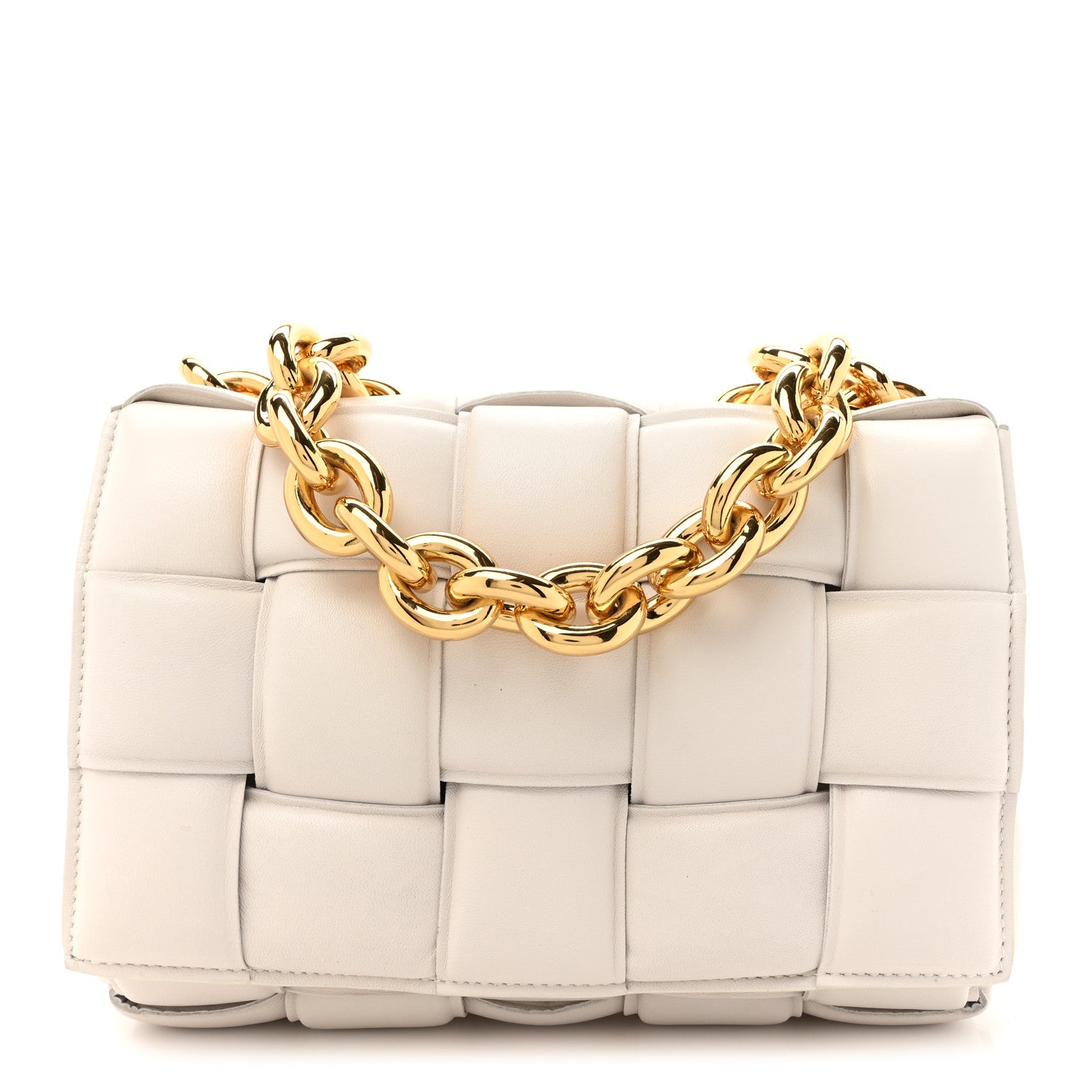 Bottega Veneta Lambskin Maxi Intreccio Padded Chain Cassette Crossbody Bag White 1 of 11