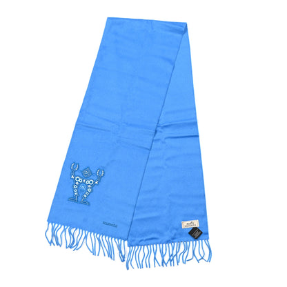 Hermes Cashmere Mr Farrier Patch Detail Muffler Bleu Grec 2 of 5