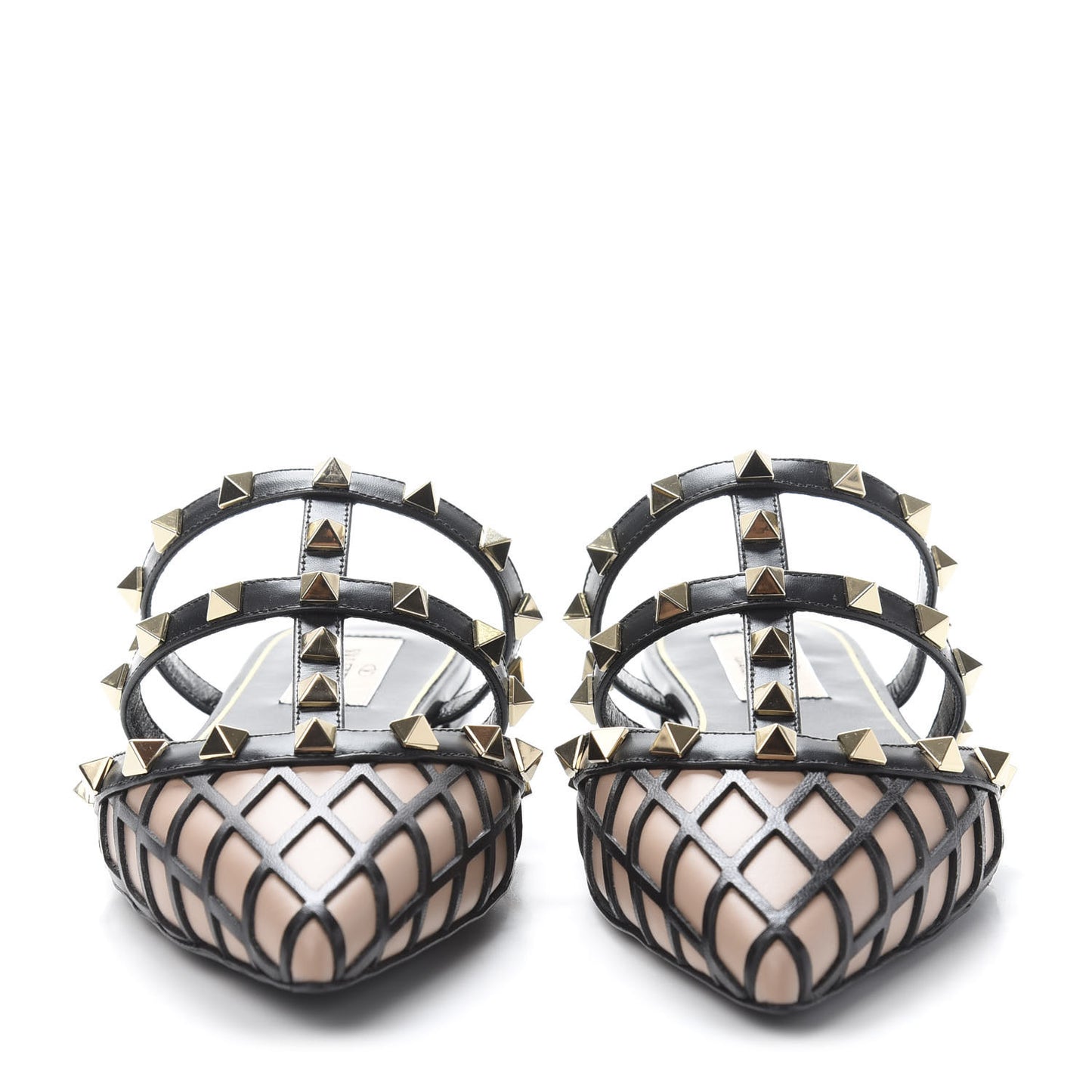 Calfskin Boudoir Rockstud Flat Cage Mules 35.5 Rose Cannelle Black