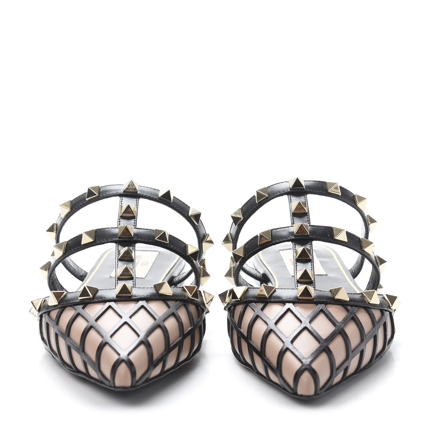 Valentino Garavani Calfskin Boudoir Rockstud Flat Cage Mules 35.5 Rose Cannelle Black 2 of 9