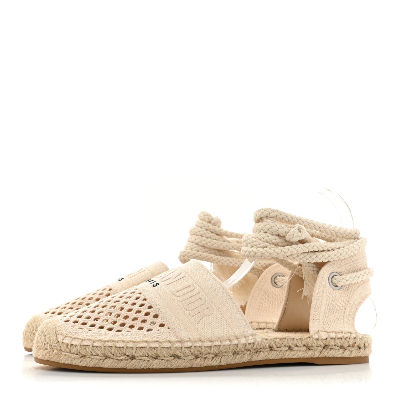 Christian Dior Canvas Embroidered Granville Ankle Tie Espadrilles Flats 40.5 Cream 3 of 8