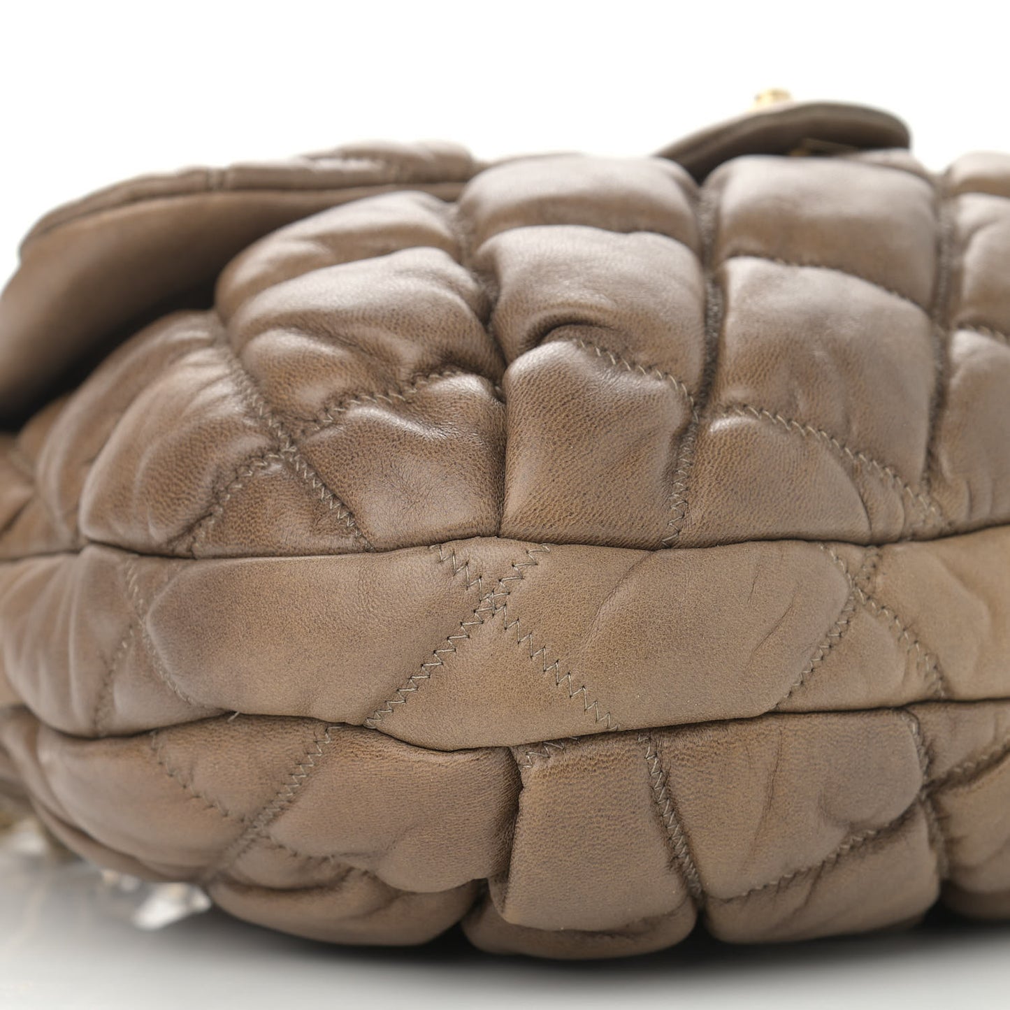 Lambskin Bubble Quilt Flap Brown