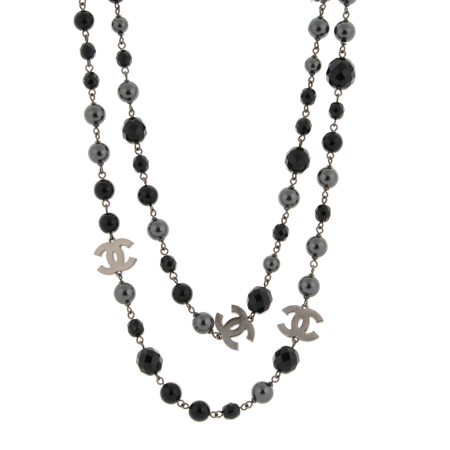 Ruthenium Beaded CC Long Necklace Black