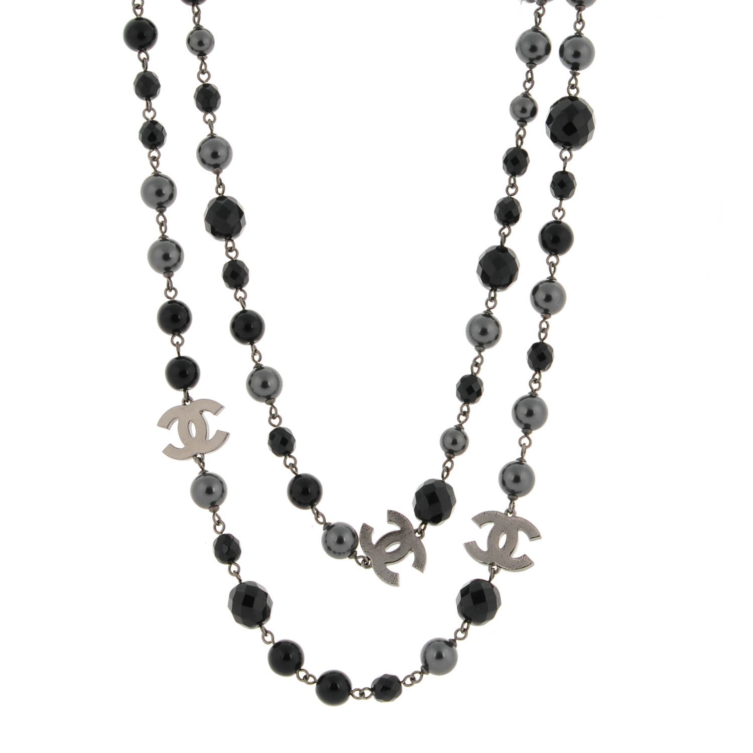 Chanel Ruthenium Beaded CC Long Necklace Black 1 of 4