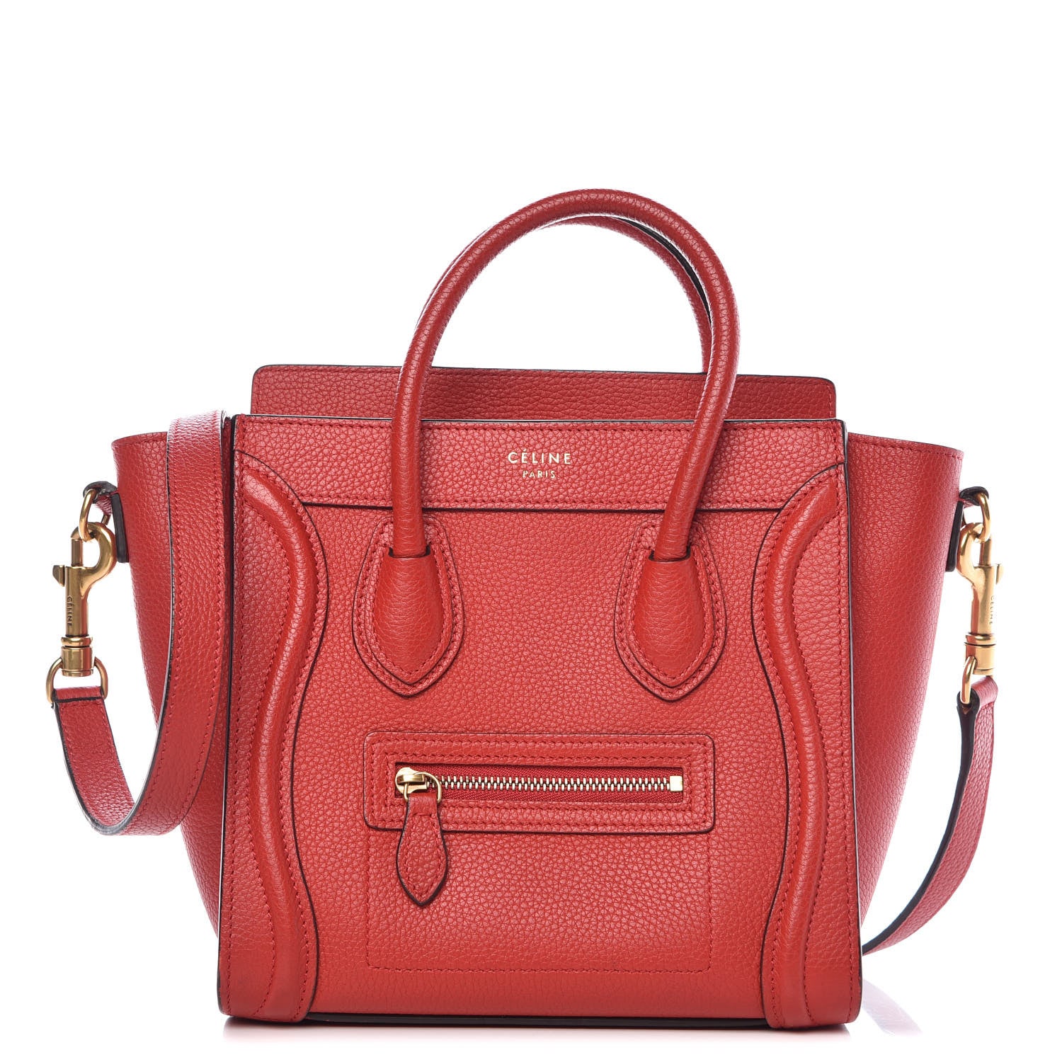 Celine Drummed Calfskin Nano Luggage Coquelicot 1 of 12
