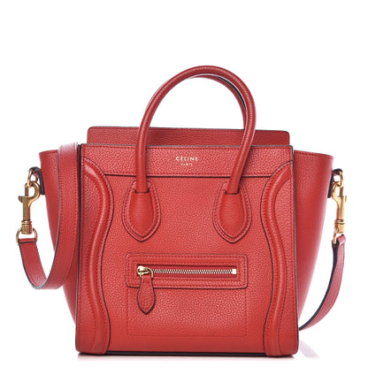 Celine Drummed Calfskin Nano Luggage Coquelicot 1 of 12