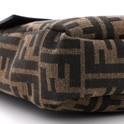 Fendi Recycled Fabric Jacquard Cotton Canvas Vitello Grace FF 1974 Large Convertible Baguette Tobacco Moro Black Beige 9 of 11