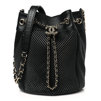 Chanel Lambskin Chevron Drawstring Bag Black 1 of 10
