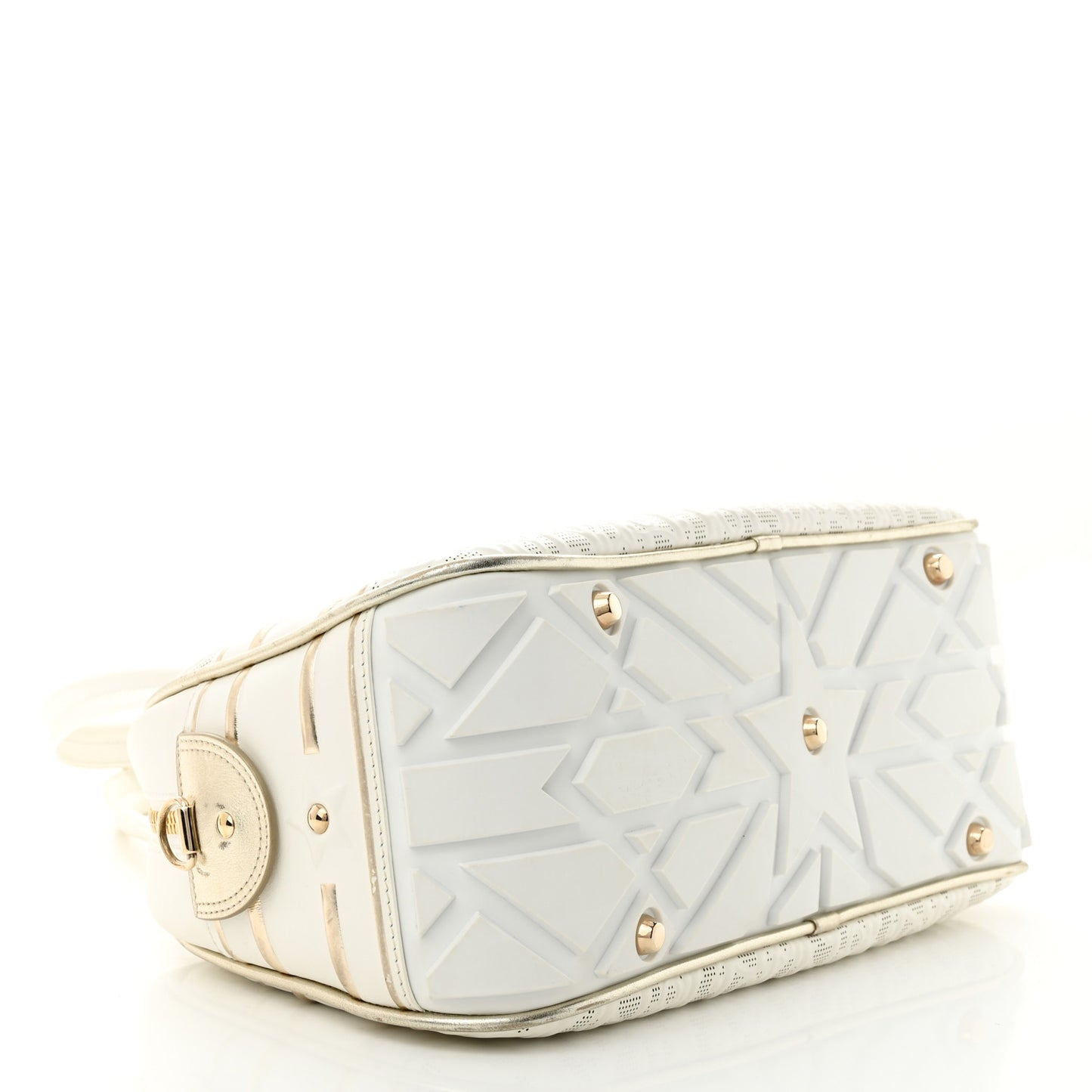 Perforated Calfskin Medium Dior Vibe Classic Bowling Bag White Gold