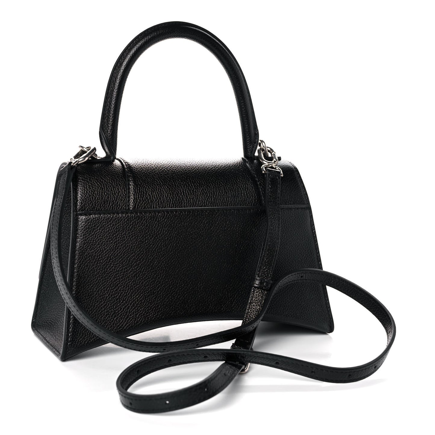 Grained Calfskin Small Hourglass Top Handle Bag Black