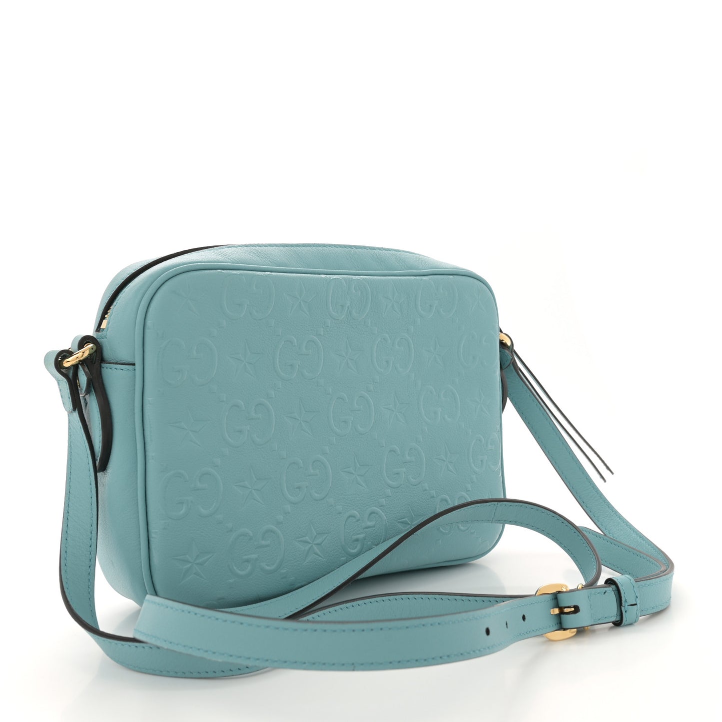 Wonka Grain Calfskin GG Monogram Star Embossed Small GG Shoulder Bag Dusty Azure