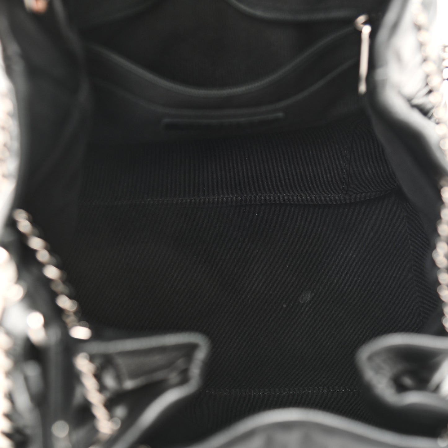 Caviar Flat Quilted CC Chain Bucket Drawstring Bag Black