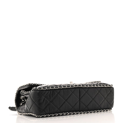 Chanel Crumpled Calfskin Quilted Large Chain All Over Flap Bag Black 4 of 11