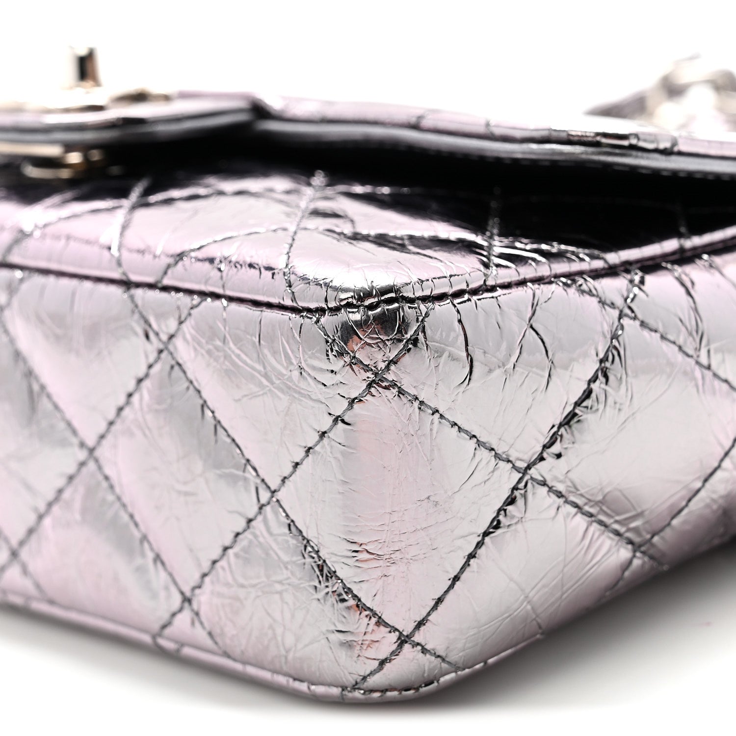 Chanel Crumpled Metallic Calfskin Quilted Ring Handle Mini Flap