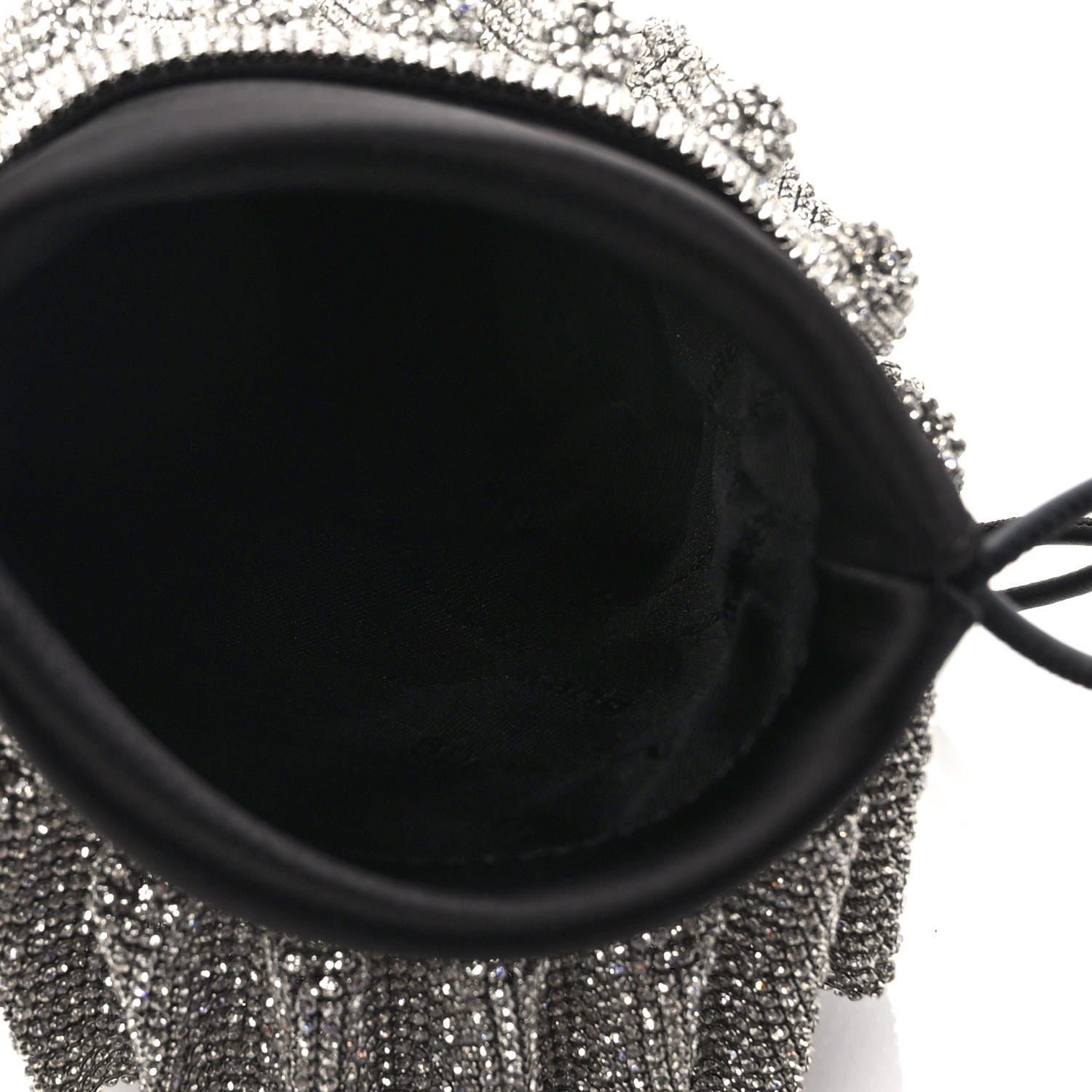 Alexander Wang Satin Mesh Crystal Rhinestone Drawstring Pouch White Black 5 of 9