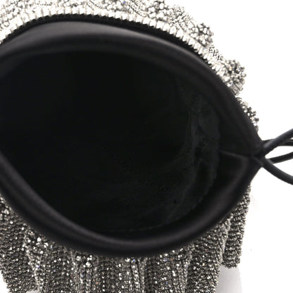 Alexander Wang Satin Mesh Crystal Rhinestone Drawstring Pouch White Black 5 of 9