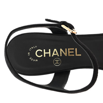Chanel Lambskin Grosgrain Open Toe Pearl Sandal Heels 39.5 Black 7 of 12