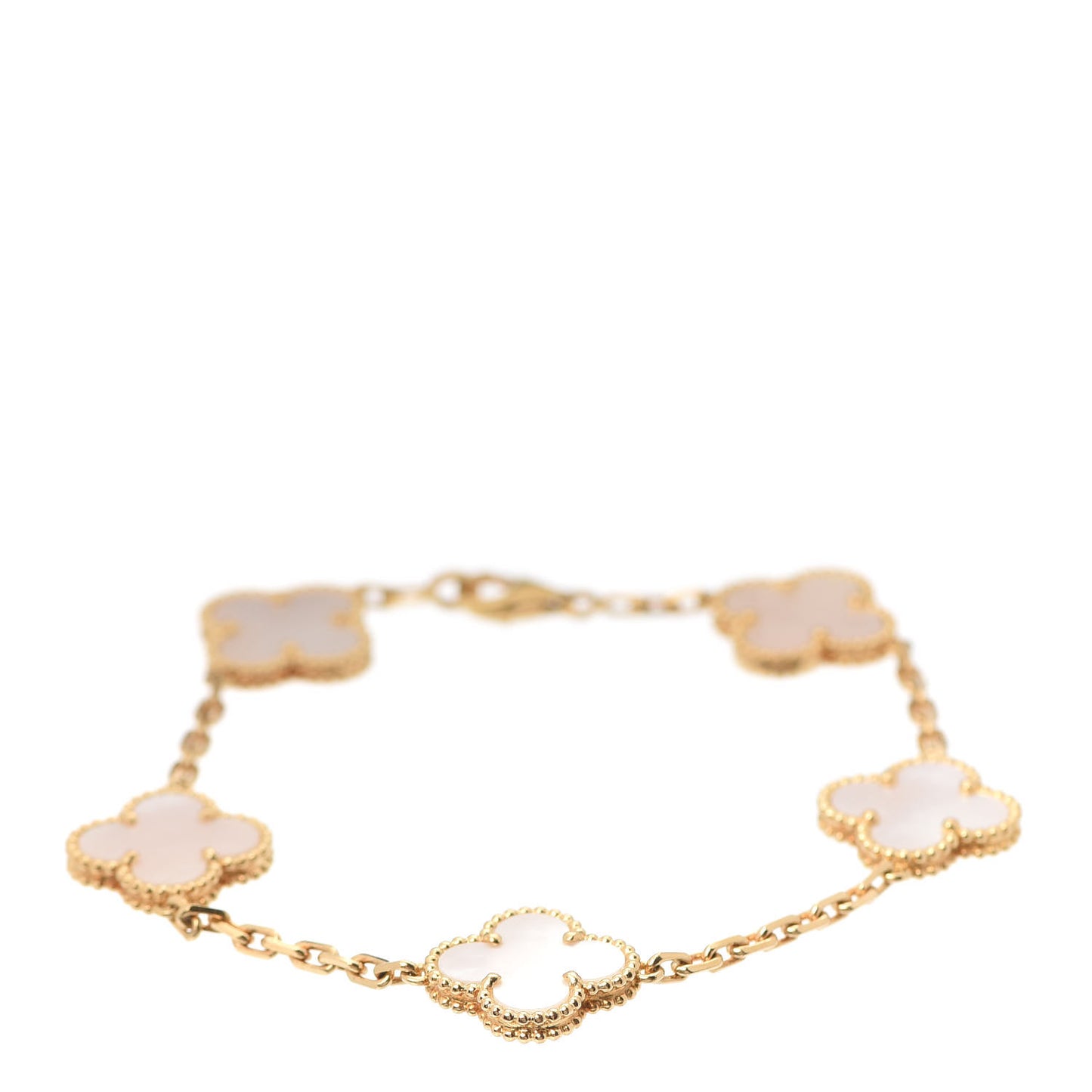18K Yellow Gold Mother of Pearl 5 Motifs Vintage Alhambra Bracelet