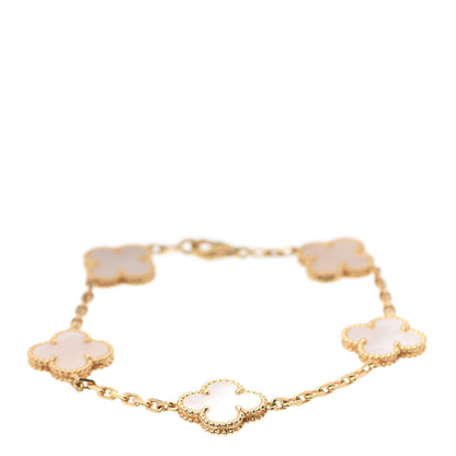 Van Cleef & Arpels 18K Yellow Gold Mother of Pearl 5 Motifs Vintage Alhambra Bracelet 1 of 7
