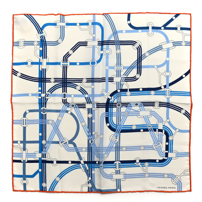 Hermes Silk Correspondance Hermes-Paris Pocket Square Scarf 45 White Ciel Orange 1 of 4