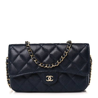 Chanel Caviar Quilted Flap Phone Holder With Chain Navy 1 of 12
