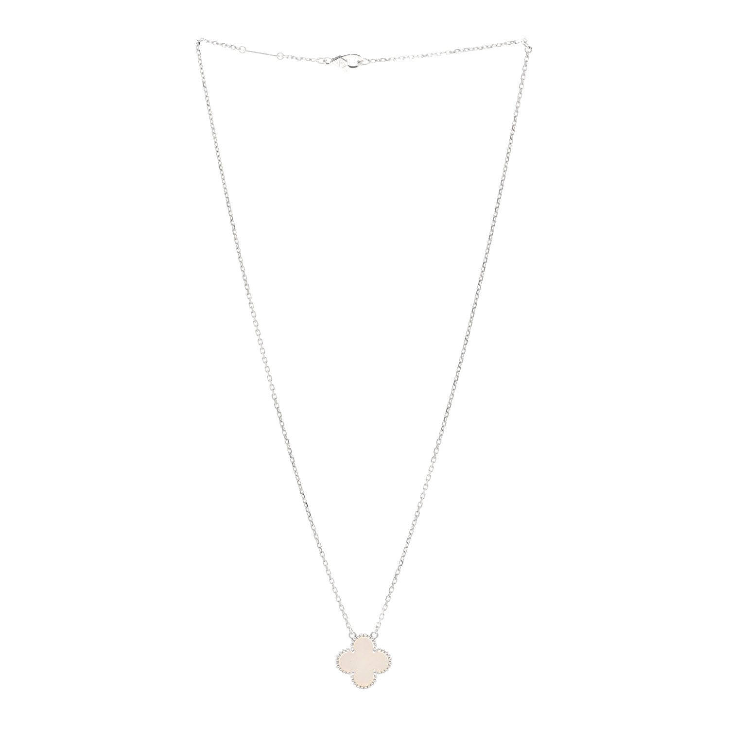 Van Cleef & Arpels 18K White Gold Mother of Pearl Vintage Alhambra Pendant Necklace 3 of 6