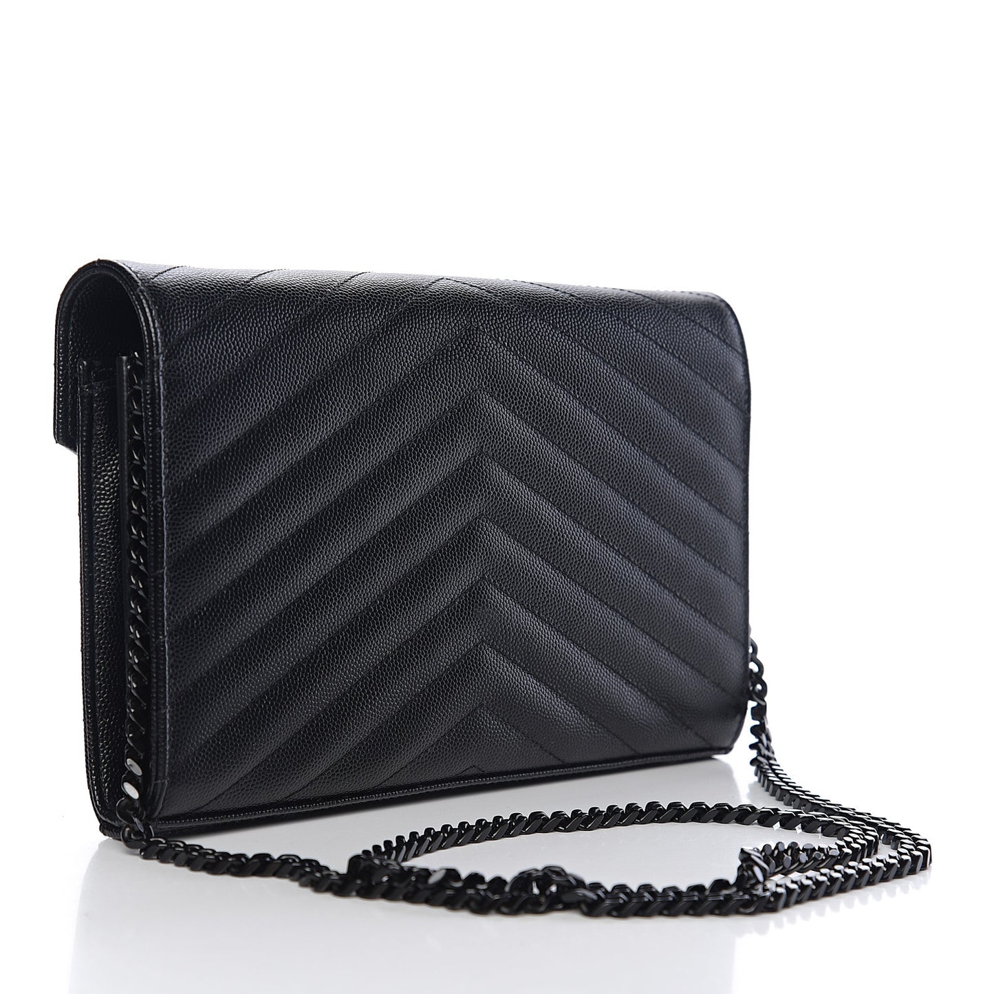 Grain De Poudre Matelasse Chevron Monogram Chain Wallet Black