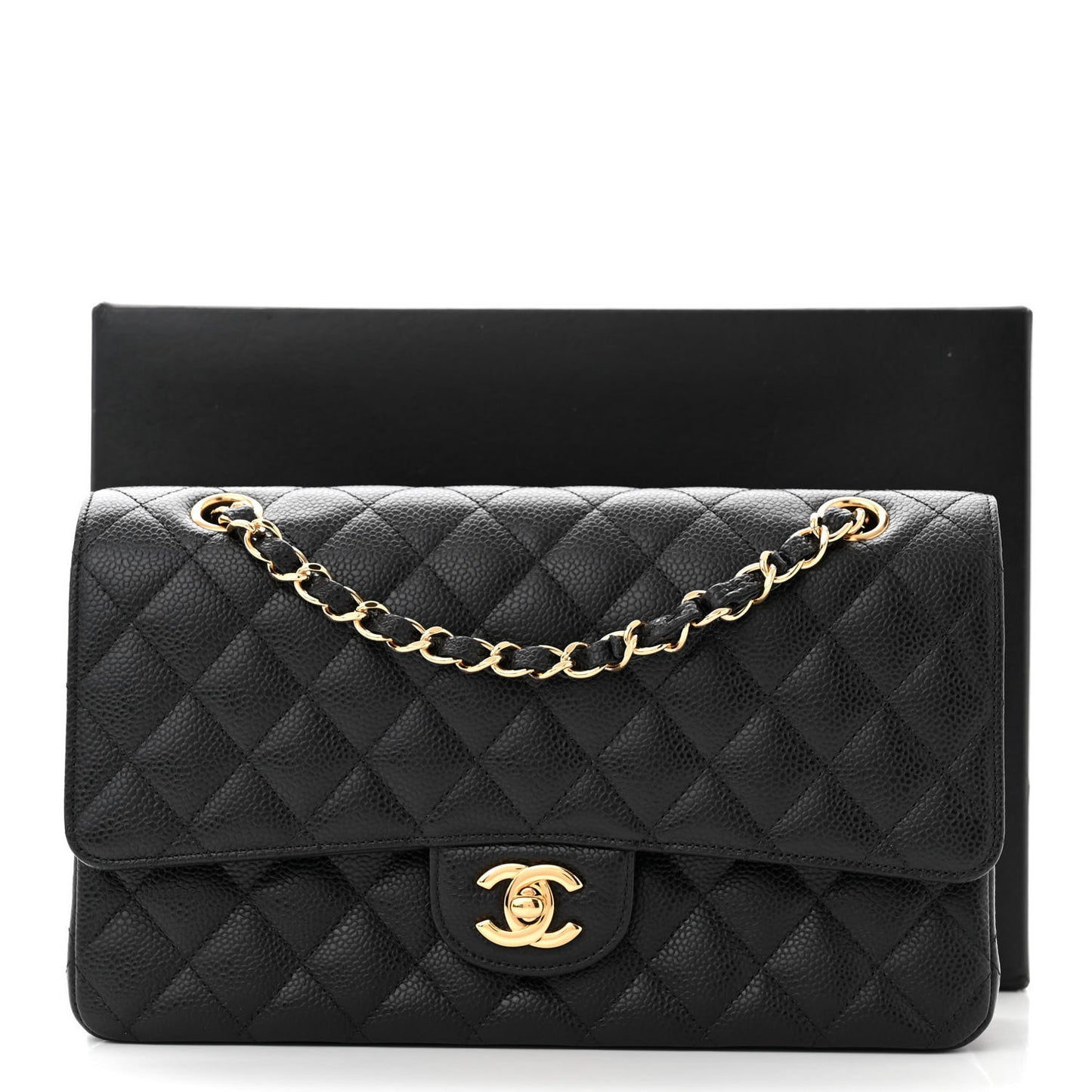 Caviar Quilted Medium Double Flap Black