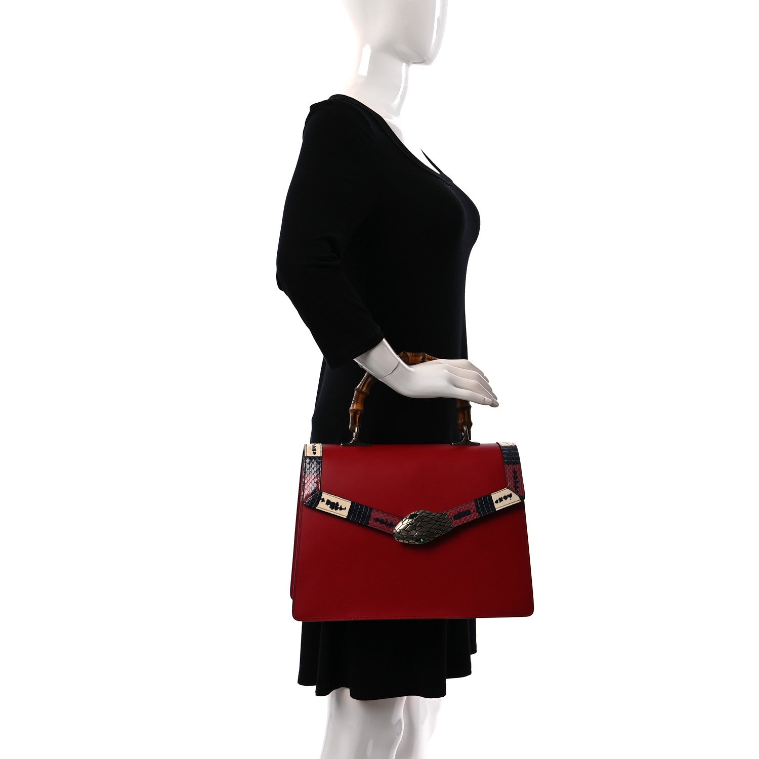 Gucci Calfskin Snakeskin Medium Lilith Top Handle Bag Red 2 of 10