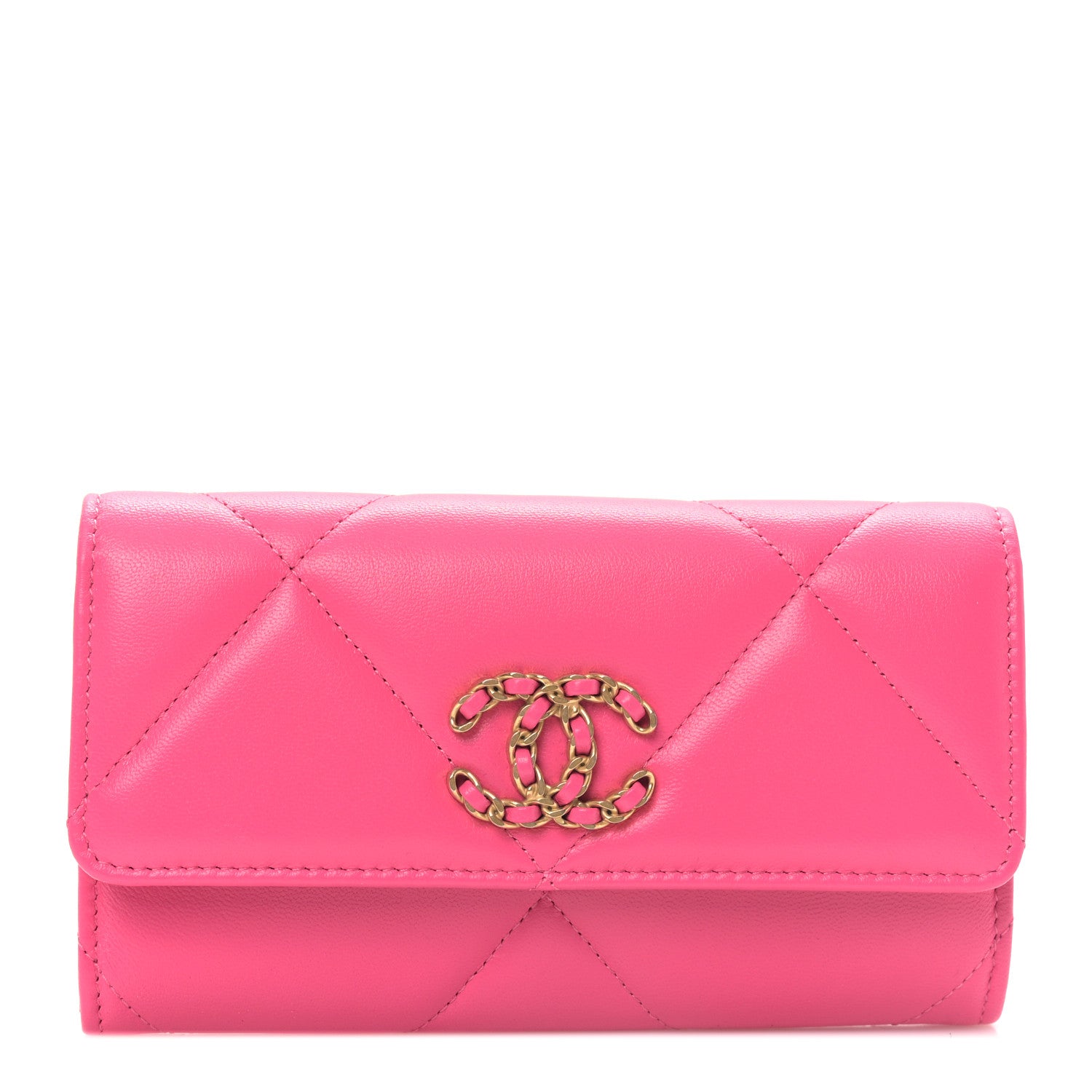 Chanel Lambskin Quilted Chanel 19 Flap Wallet Dark Pink 1 of 11