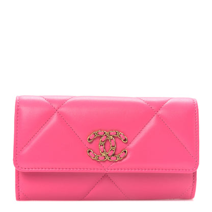 Chanel Lambskin Quilted Chanel 19 Flap Wallet Dark Pink 1 of 11